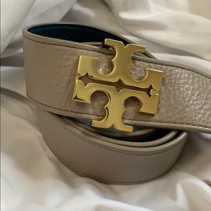 Tory Burch Grey/Blue Reversible Logo Belt